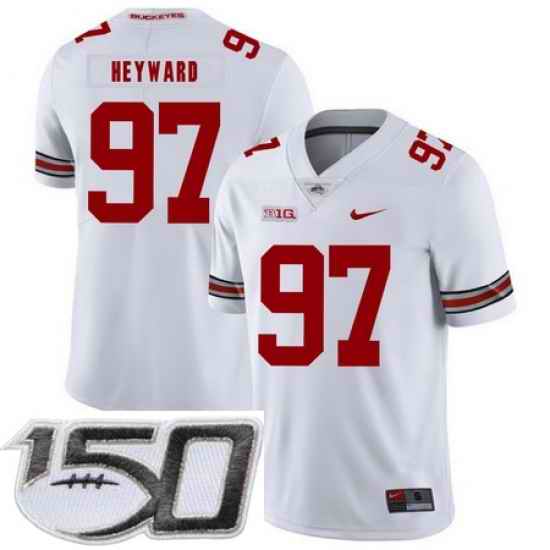 Ohio State Buckeyes 97 Cameron Heyward White Nike College Football Stitched 150th Anniversary Patch Jersey